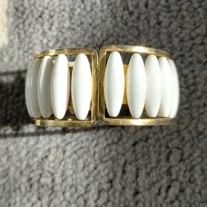 Vintage Mod White Lucite Beaded Hinged Cuff Bracelet
